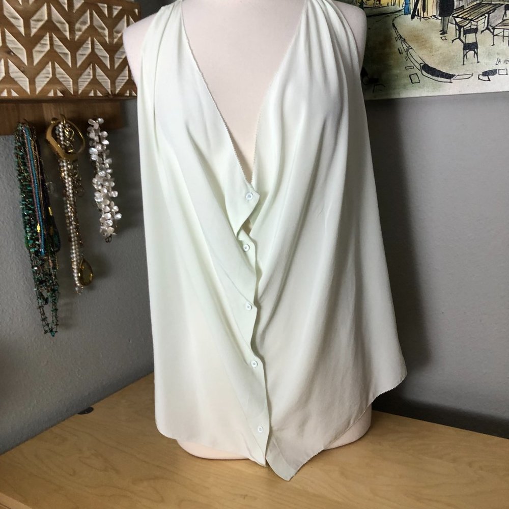 Aritzia Wilfred Womens Ivory Green Silk Blouse S Draped Sleeveless Neutral Chic